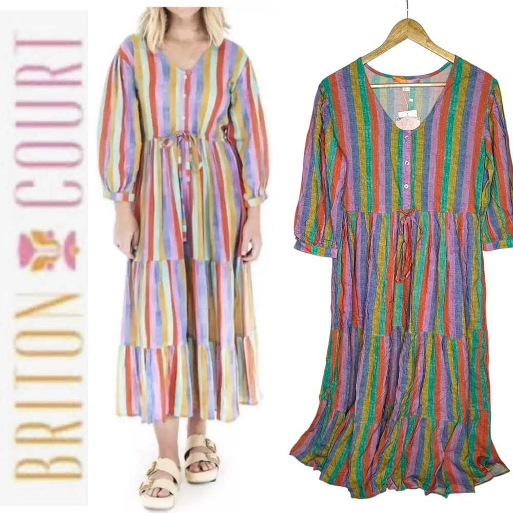 NWT Briton Court 3/4 Sleeve Stripe Maxi Dress s - Picture 1 of 9